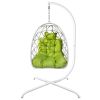 Swing Egg Chair with Stand Indoor Outdoor Wicker Rattan Patio Basket Hanging Chair with C Type bracket , with cushion and pillow,WHITE)(Banned from se