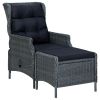 Reclining Garden Chair with Footstool Poly Rattan Dark Gray