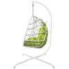Swing Egg Chair with Stand Indoor Outdoor Wicker Rattan Patio Basket Hanging Chair with C Type bracket , with cushion and pillow,WHITE)(Banned from se
