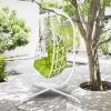 Swing Egg Chair with Stand Indoor Outdoor Wicker Rattan Patio Basket Hanging Chair with C Type bracket , with cushion and pillow,WHITE)(Banned from se