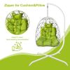 Swing Egg Chair with Stand Indoor Outdoor Wicker Rattan Patio Basket Hanging Chair with C Type bracket , with cushion and pillow,WHITE)(Banned from se
